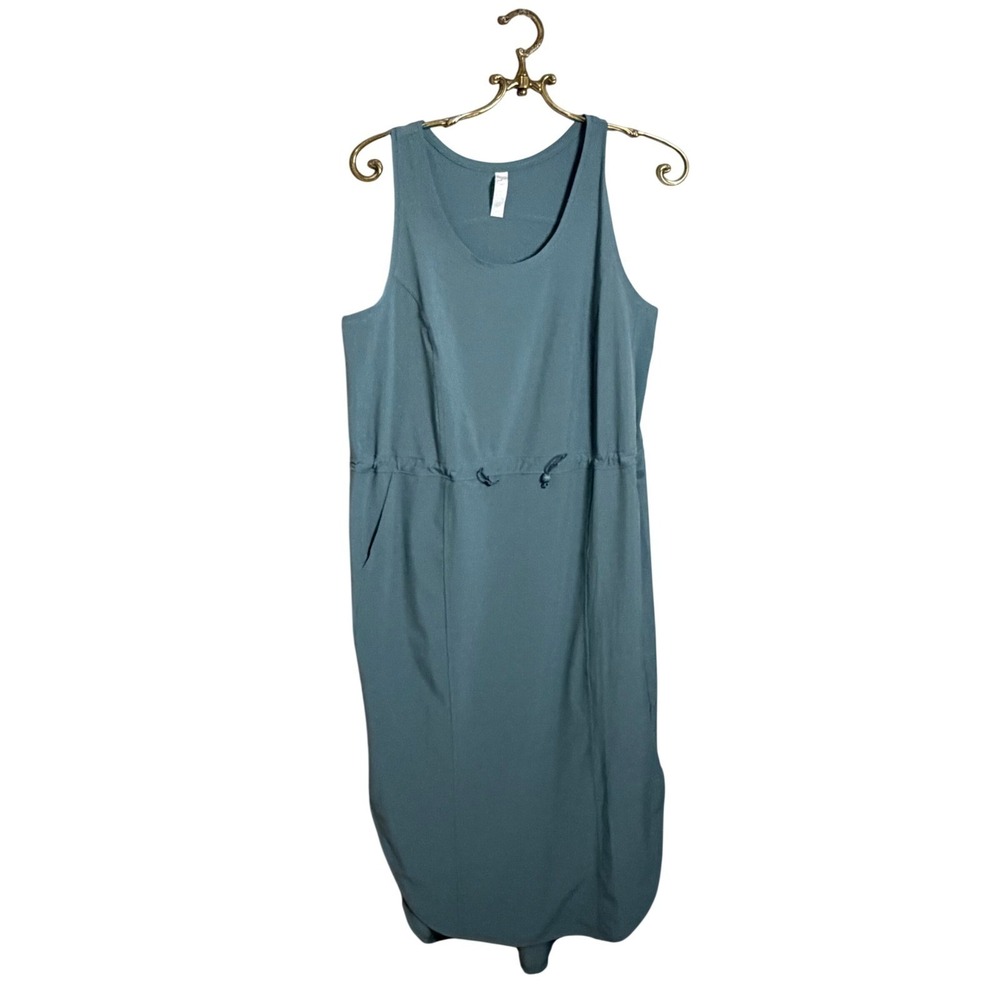 Zella Athleisure Midi Dress Tealβ Blue Drawstring Waist Sleeveless Size M